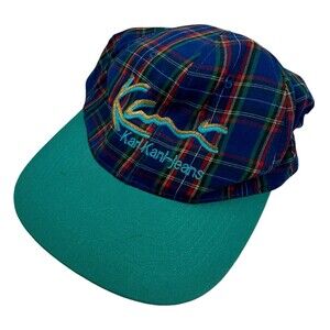 VTG Karl Kani Jeans Multicolor Plaid Hat Snapback 90s Hip Hop Bill USA